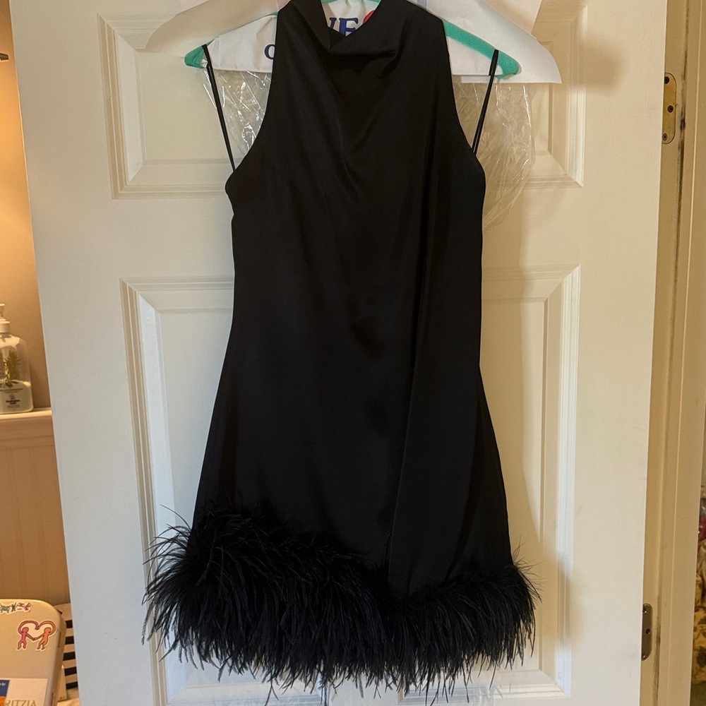 Amanda Uprichard Black Feather Hem Mini Dress